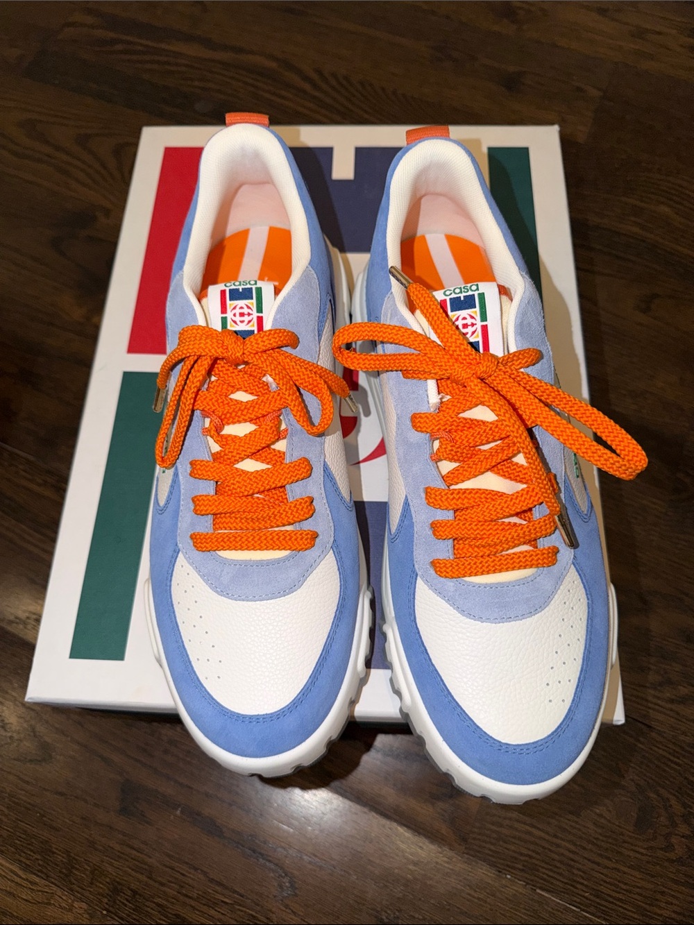 Casablanca Men’s White and Light Blue Sneakers with Orange Laces